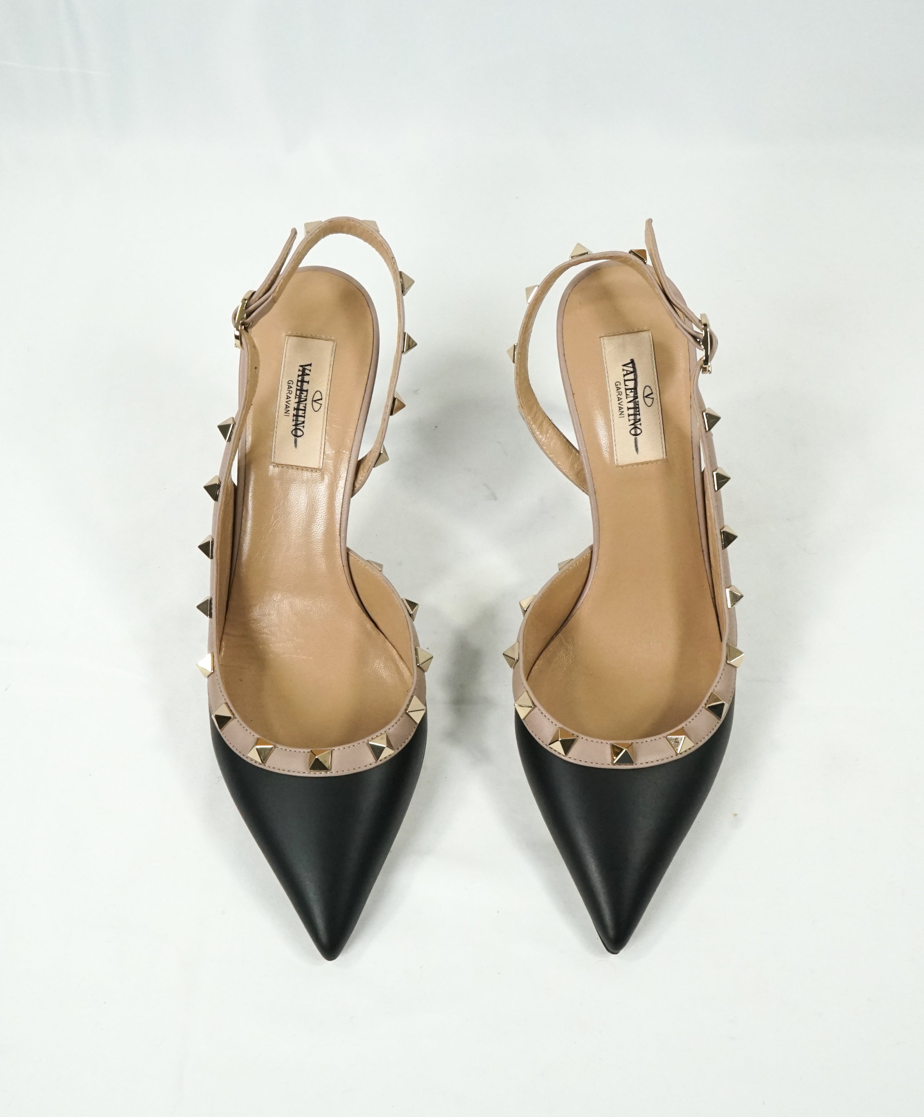 VALENTINO GARAVANI - Slingback Leather Rockstud Two Tone Heels - 8.5