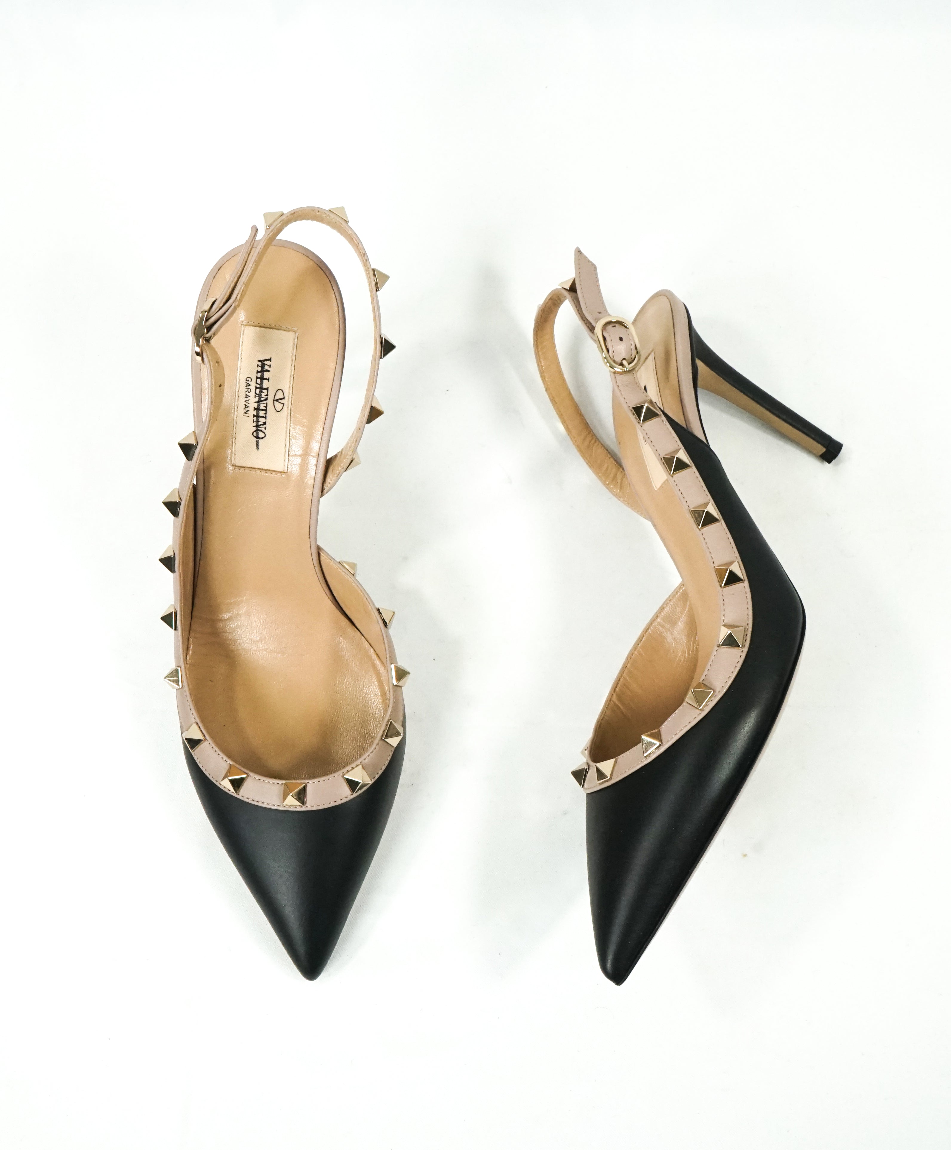 VALENTINO GARAVANI - Slingback Leather Rockstud Two Tone Heels - 8.5