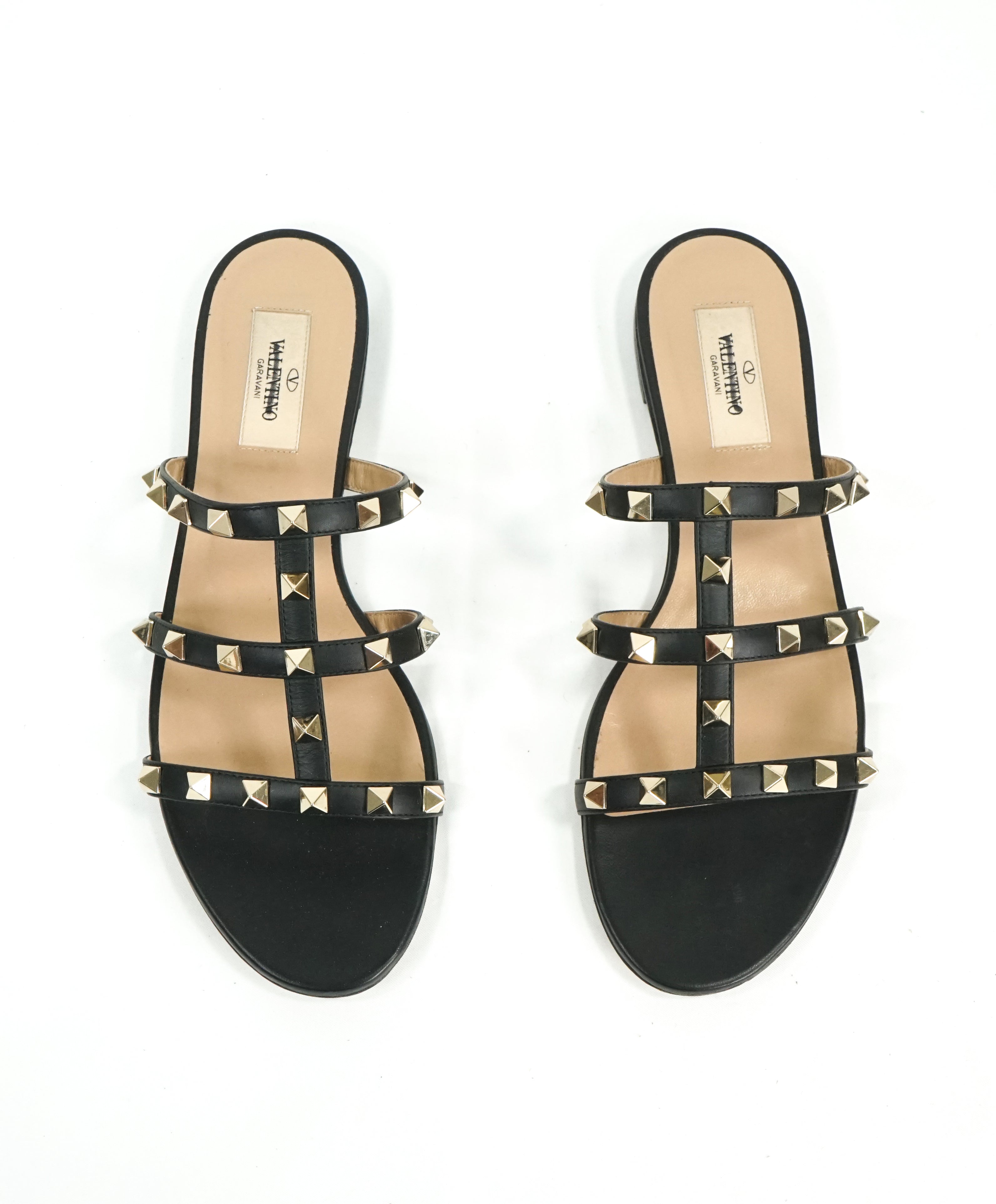 VALENTINO GARAVANI - Rockstud Caged Slides Black Sandal Flats - 8