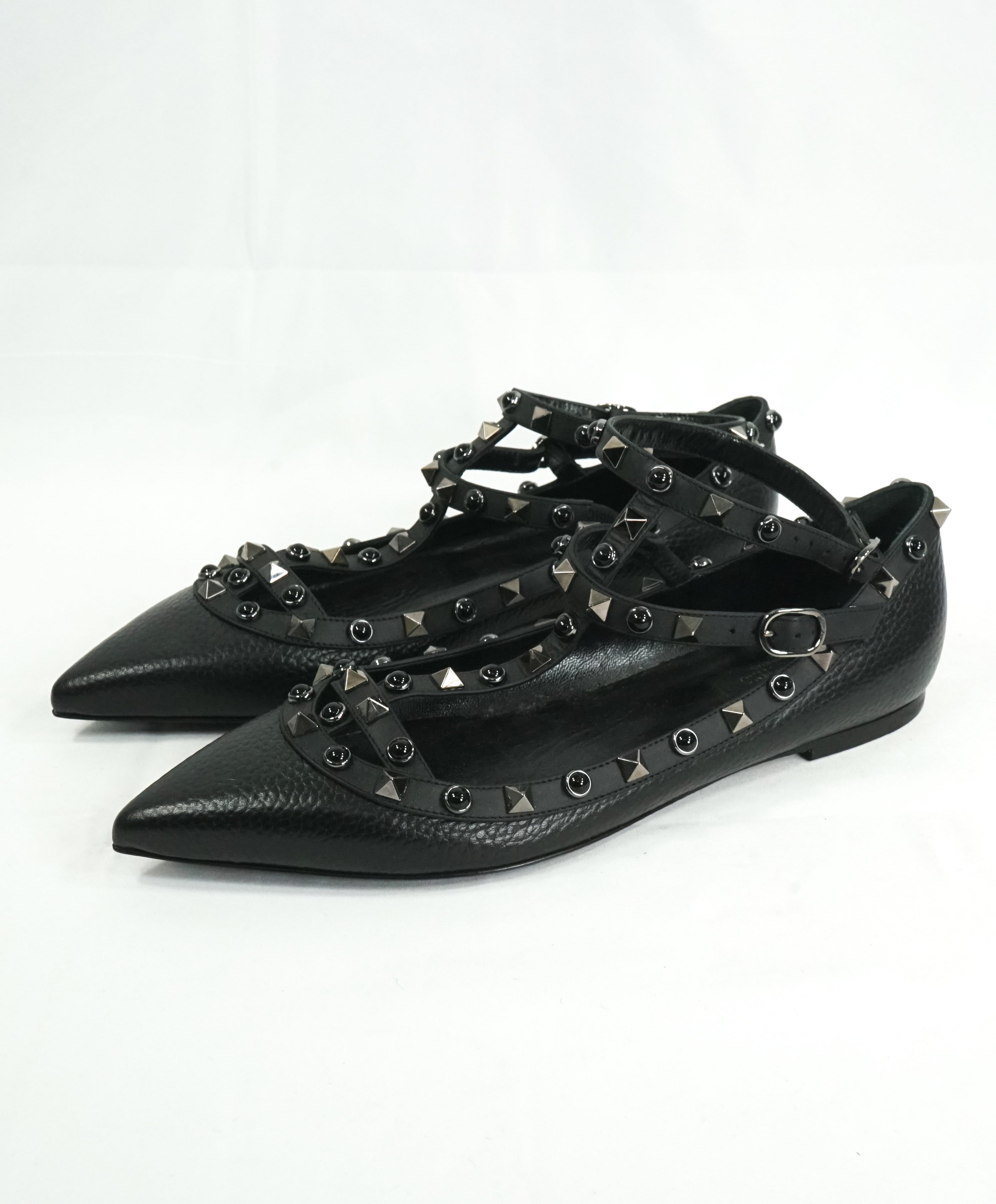 VALENTINO GARAVANI - Rolling Rockstud Black Noir Cage Flats - 8.5