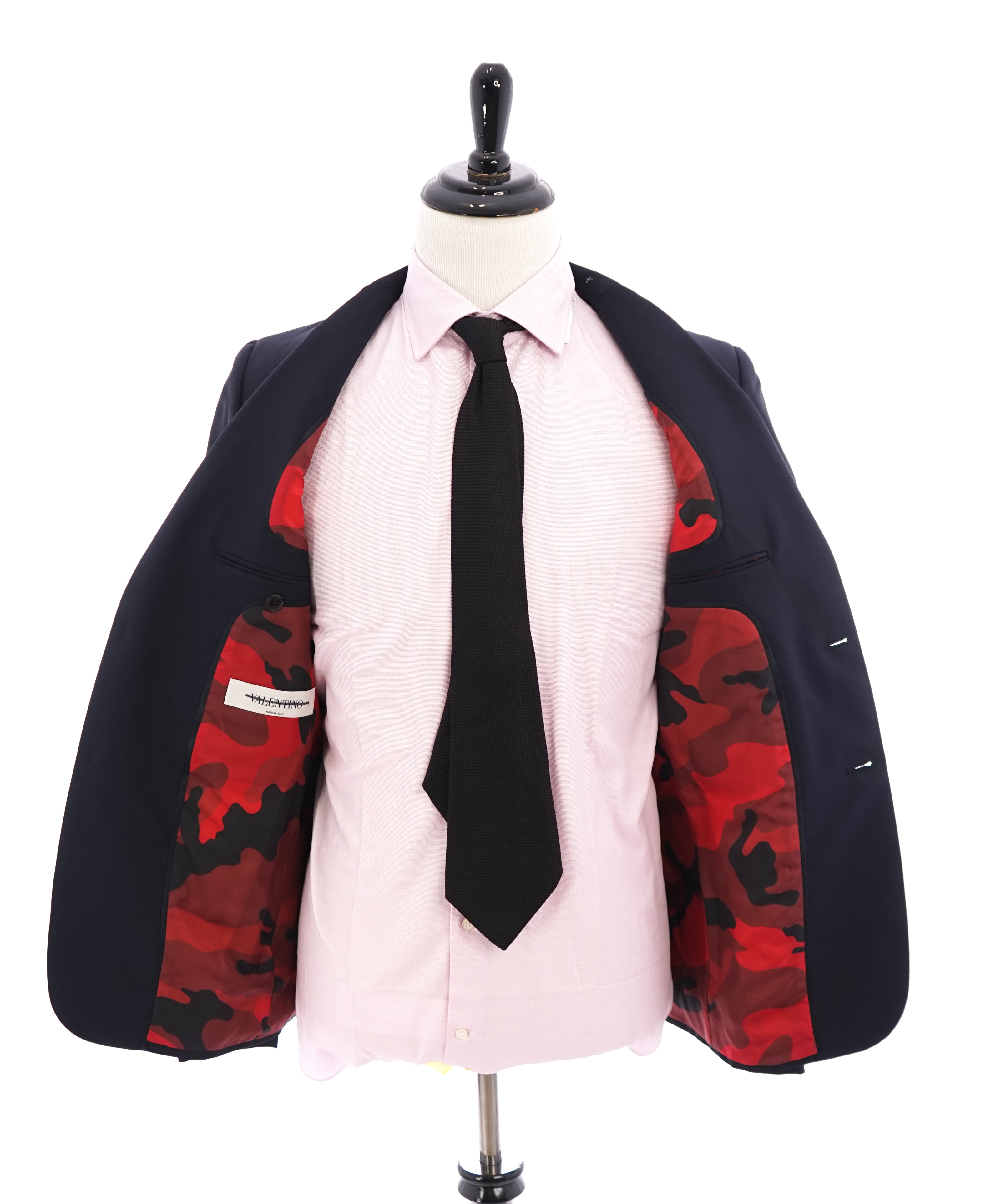 VALENTINO - Red Camouflage Lining Classic Navy Wool/Mohair Blazer - 38R