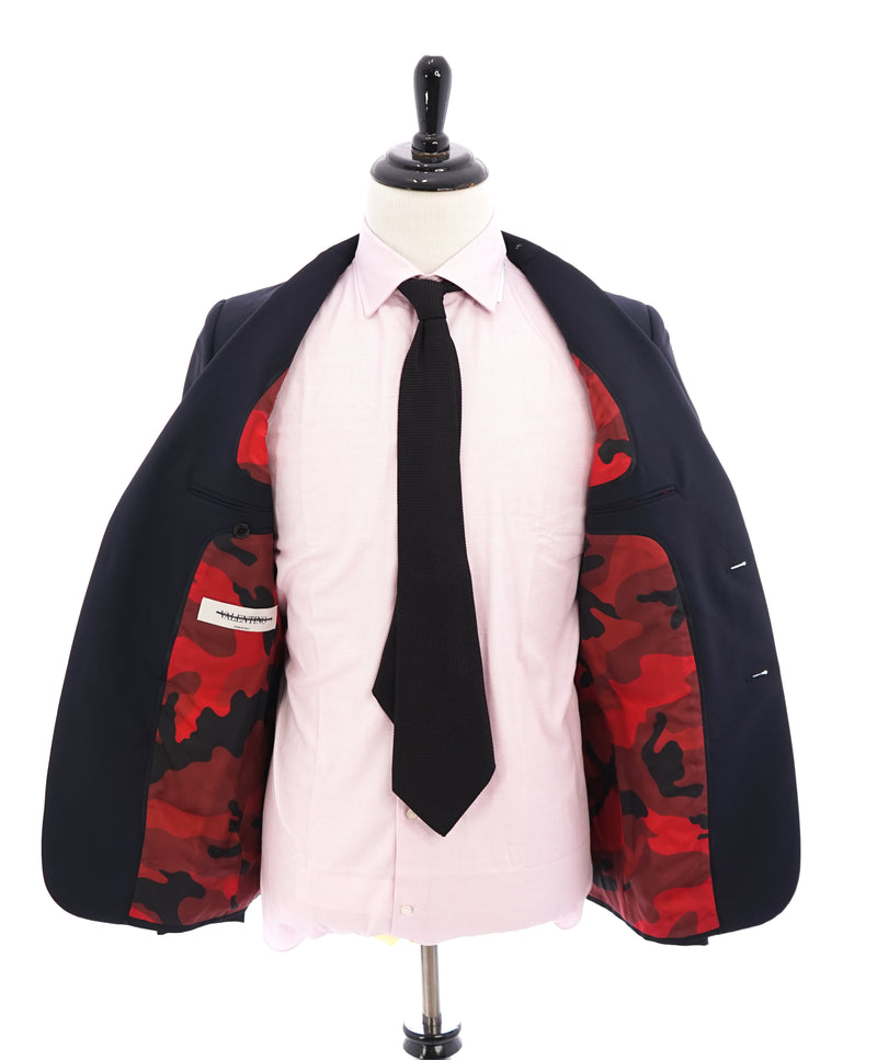 VALENTINO - Red Camouflage Lining Classic Navy Wool/Mohair Blazer - Hanger