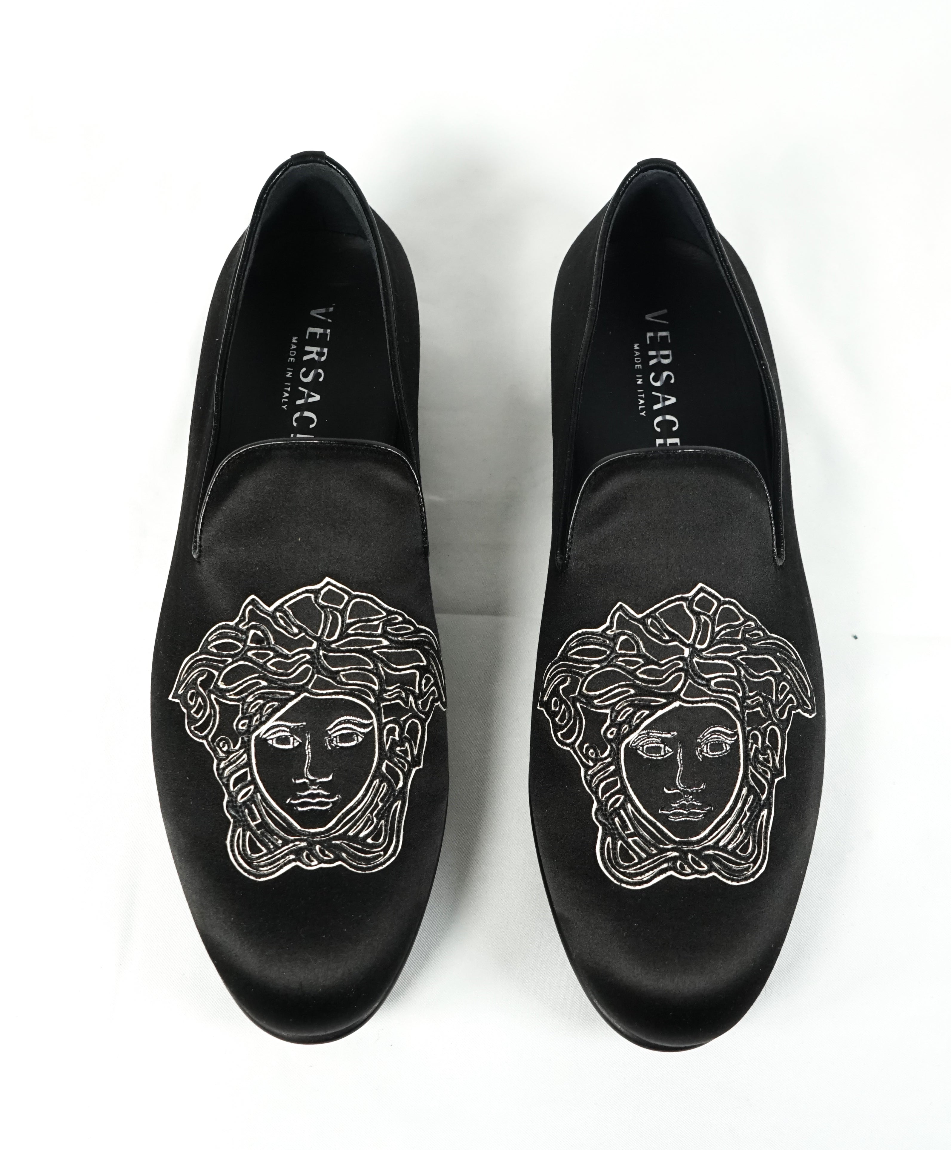 VERSACE - Medusa Logo Satin Evening Slip On Smoking Loafers - 10