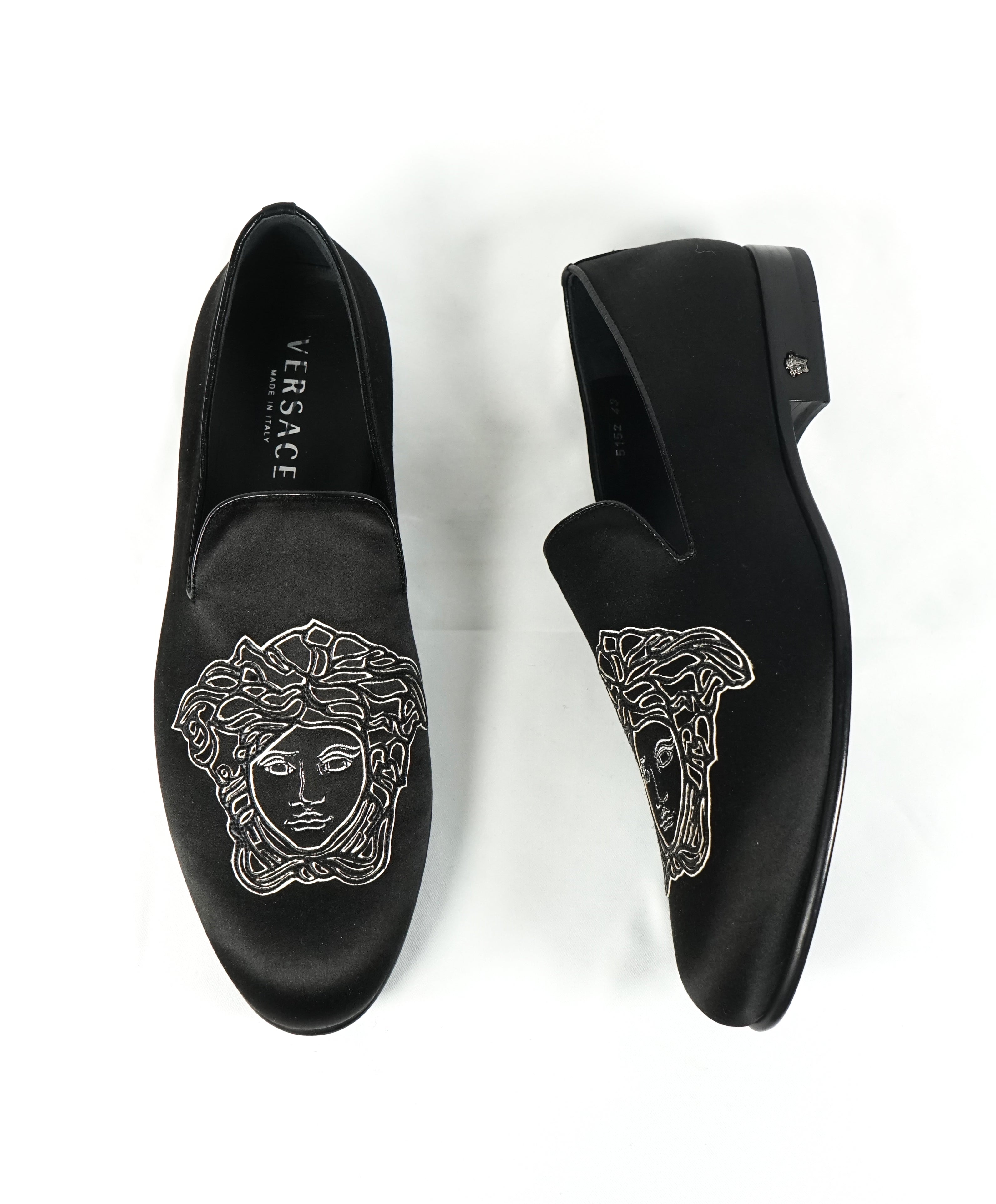 VERSACE - Medusa Logo Satin Evening Slip On Smoking Loafers - 10