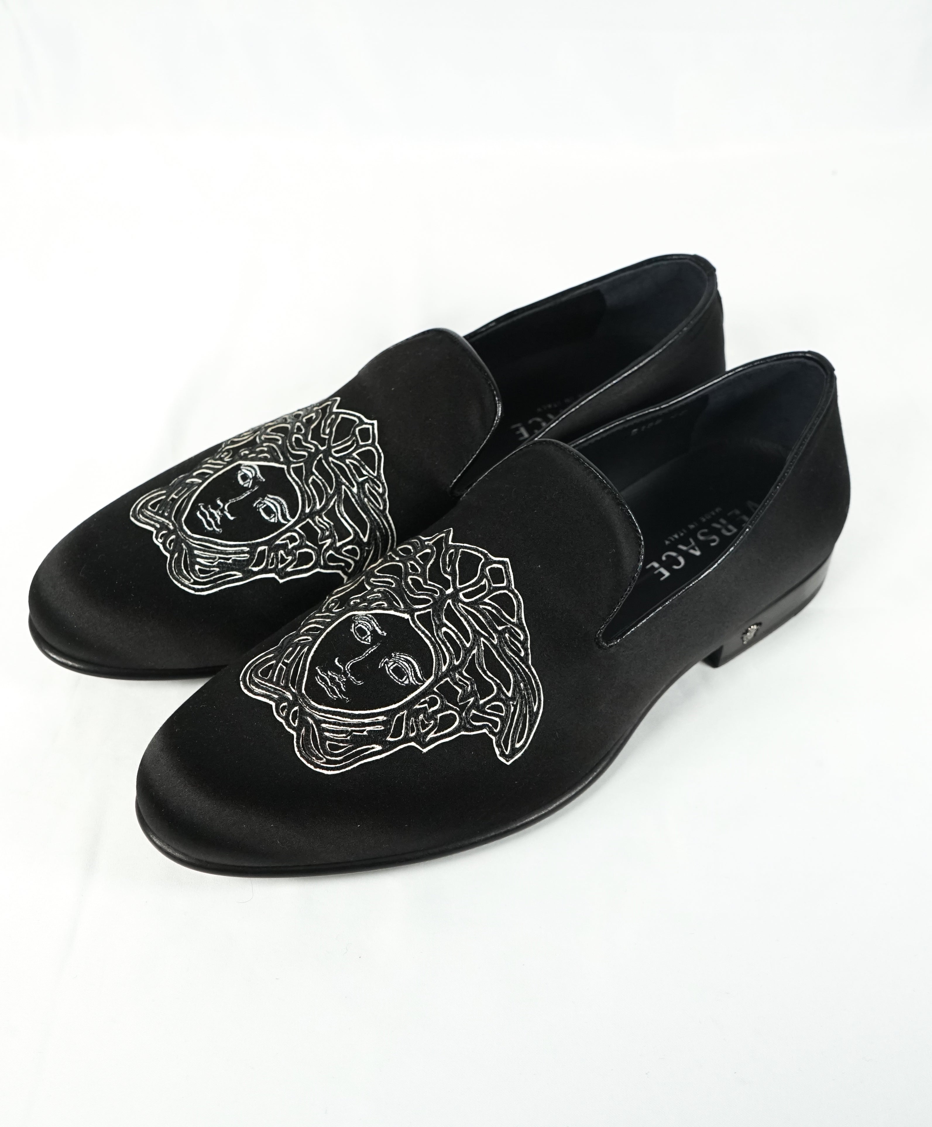 VERSACE - Medusa Logo Satin Evening Slip On Smoking Loafers - 10