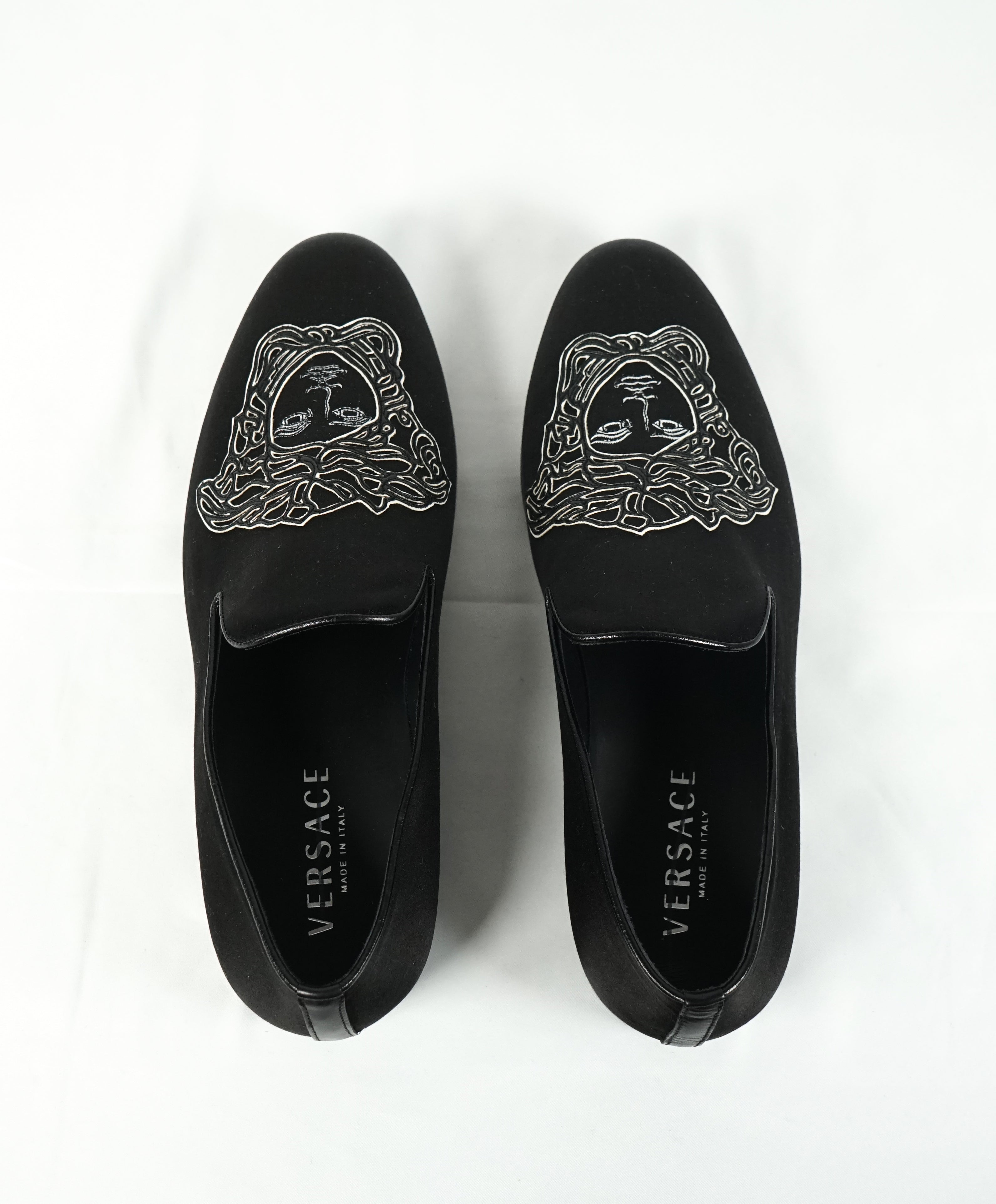 VERSACE - Medusa Logo Satin Evening Slip On Smoking Loafers - 10