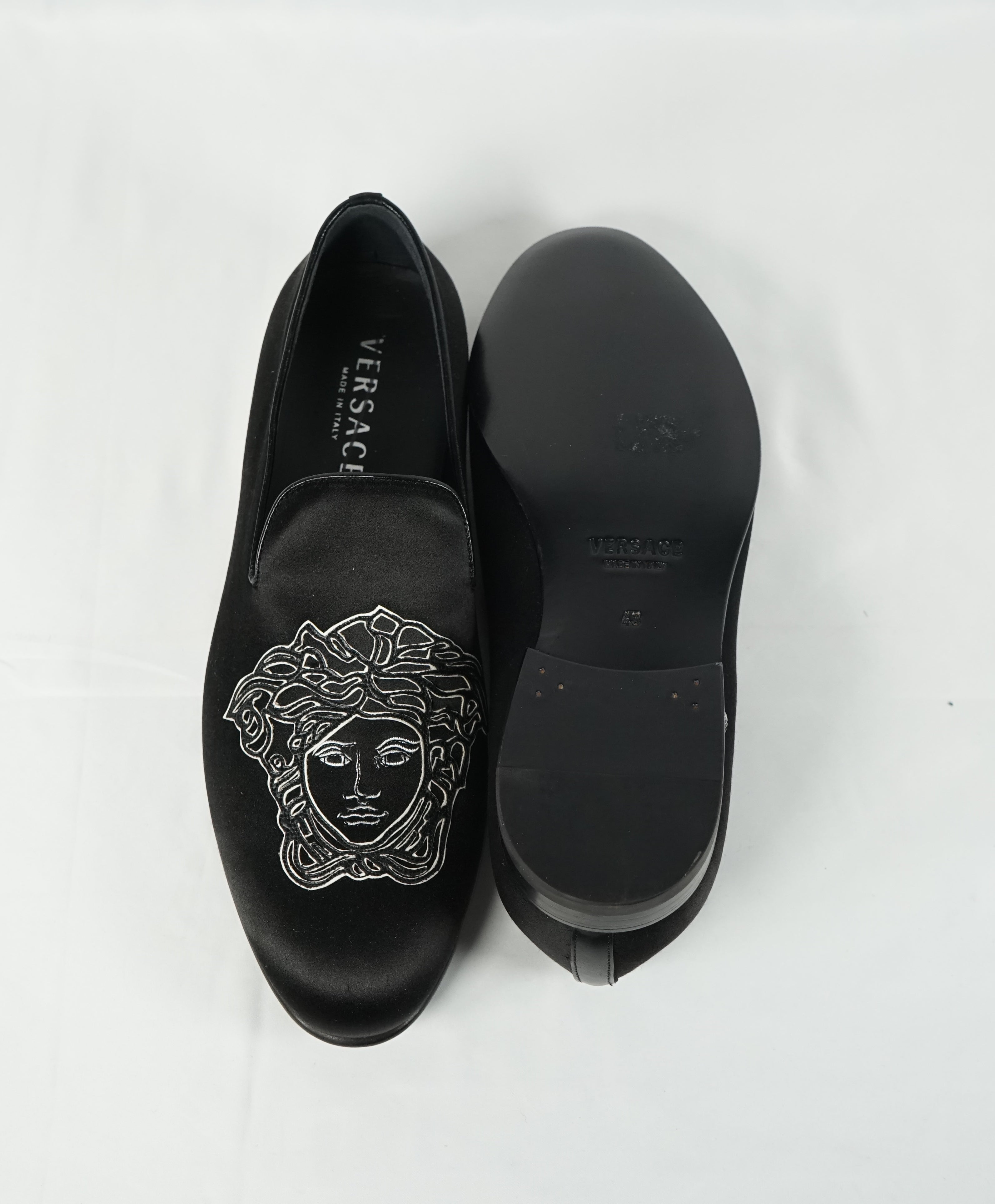 VERSACE - Medusa Logo Satin Evening Slip On Smoking Loafers - 10