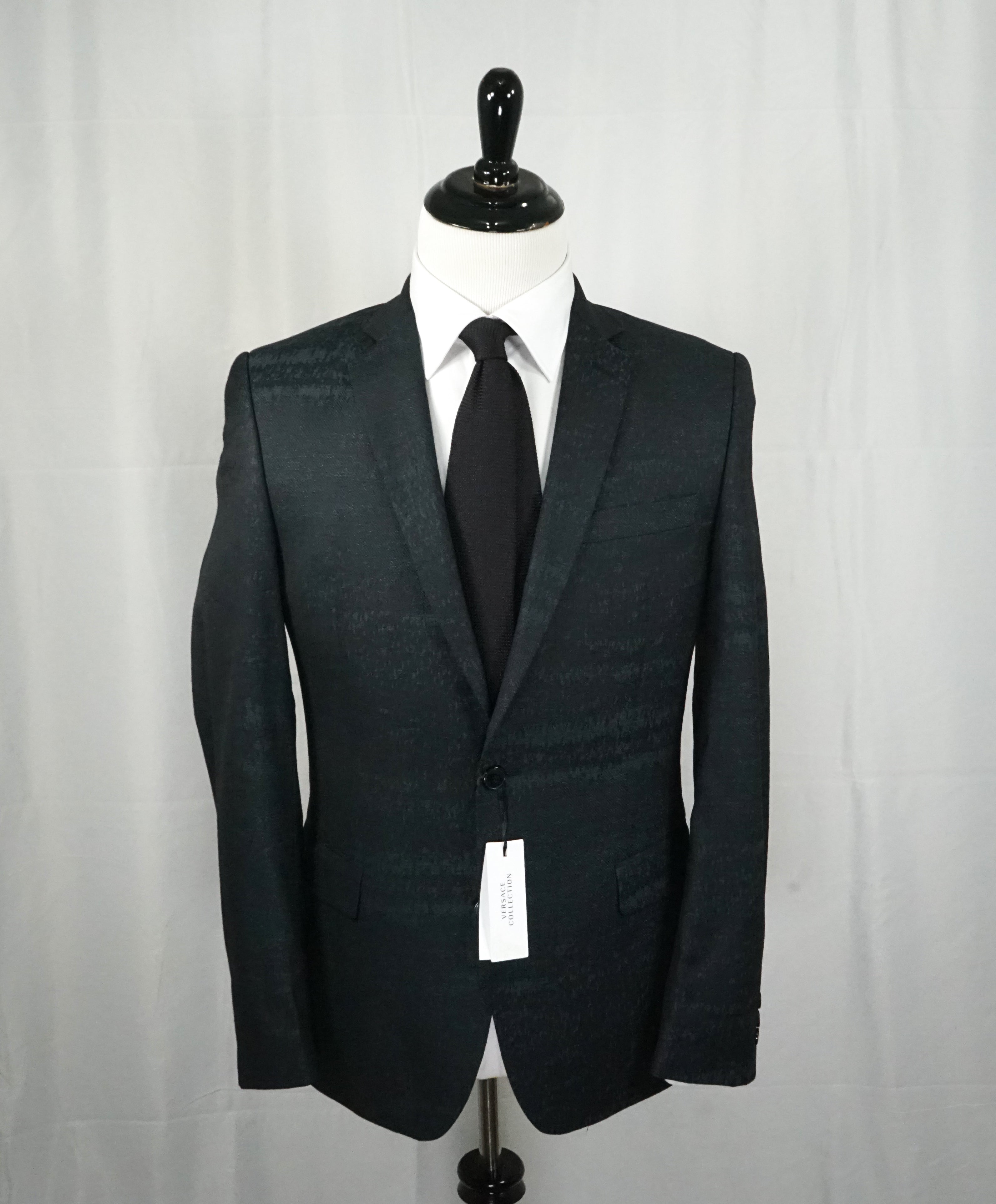 VERSACE COLLECTION - Abstract Textured Jade & Gray Runway Melange Slim Suit - 36R