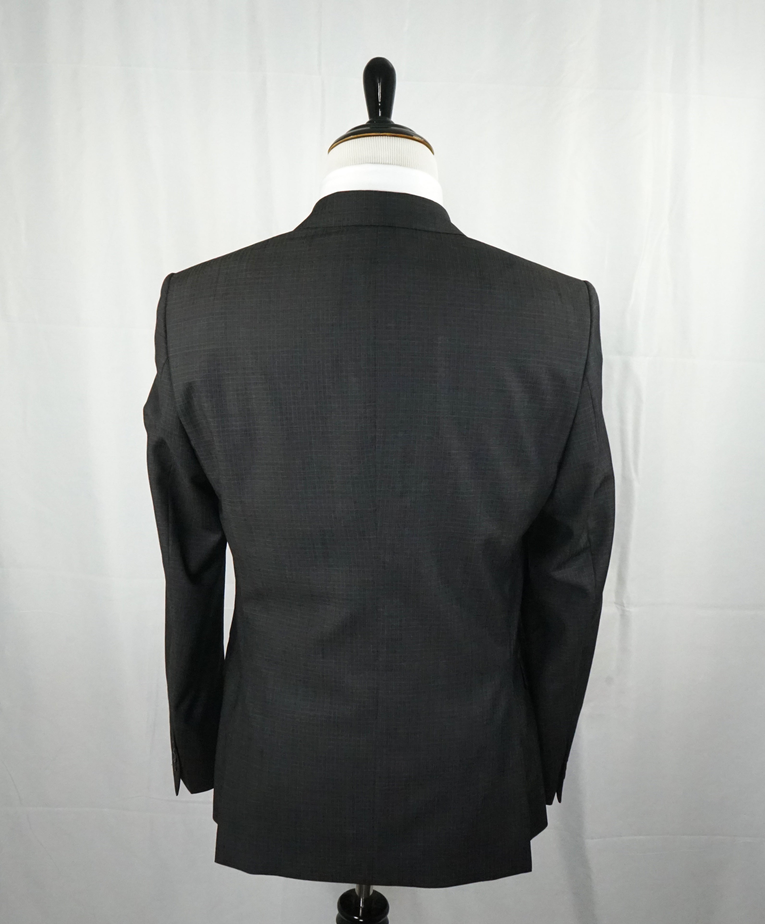 VERSACE COLLECTION - Notch Lapel Gray Micro Check Suit Engraved Buttons - 42R