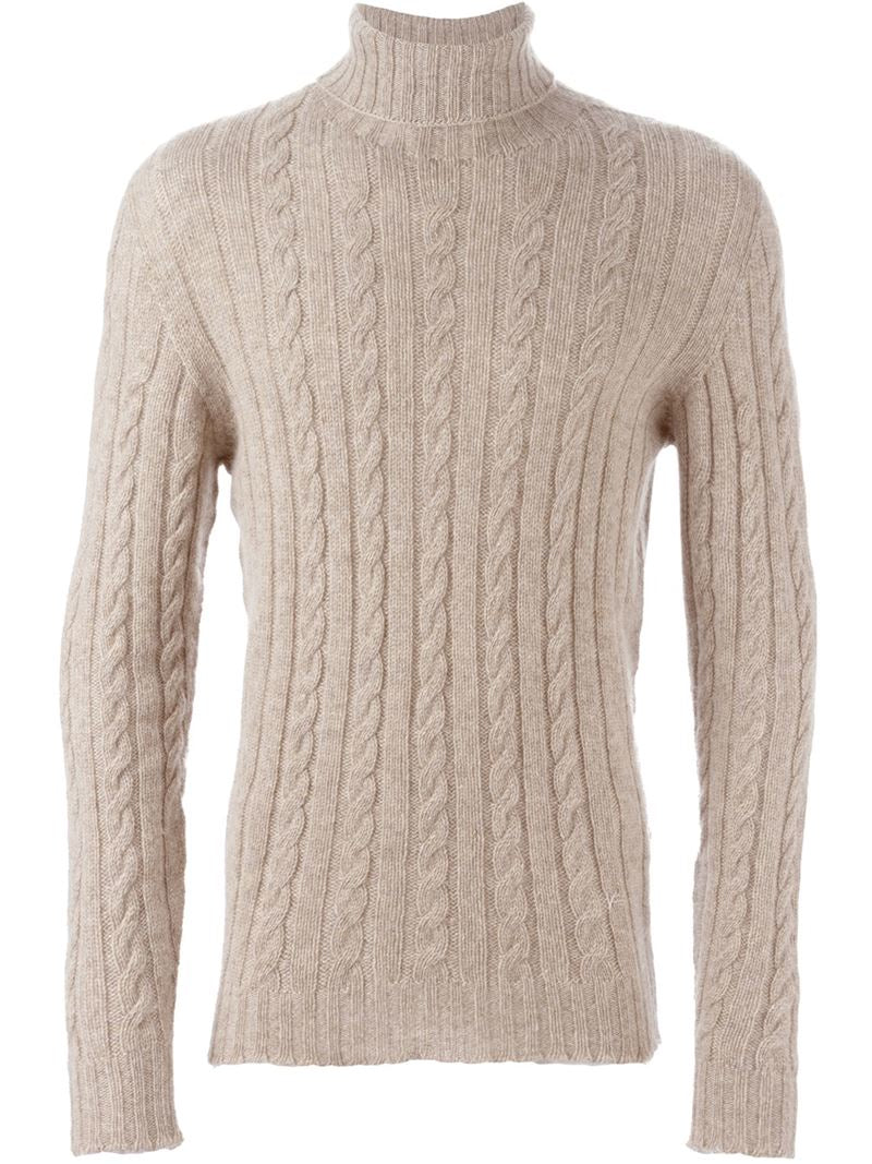 ISAIA - PURE CASHMERE Cable Knit Turtleneck Sweater - XL