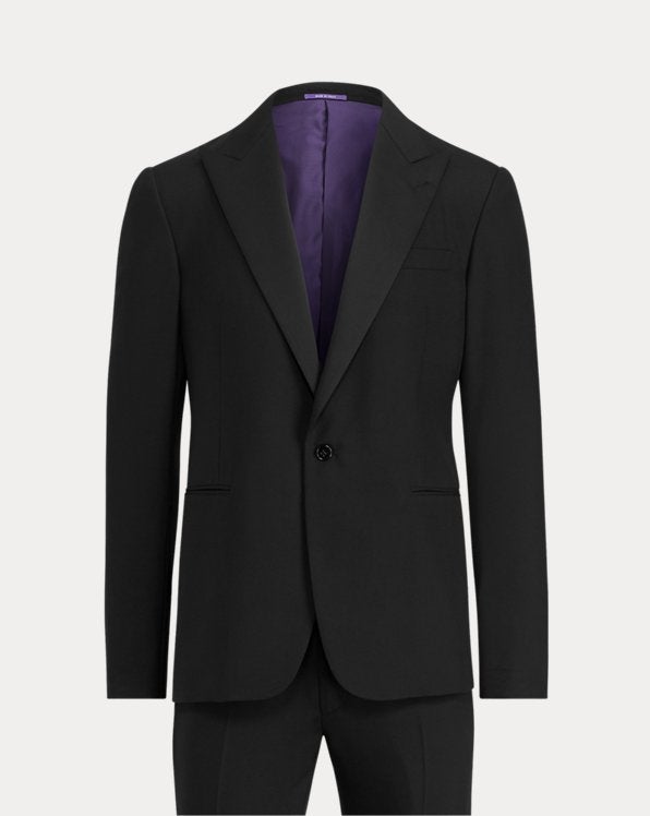 RALPH LAUREN PURPLE LABEL - Peak Lapel Black Tuxedo Suit With Side Tabs - 36R