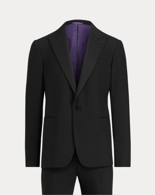 RALPH LAUREN PURPLE LABEL - Peak Lapel Black Tuxedo Suit With Side Tabs - 42L