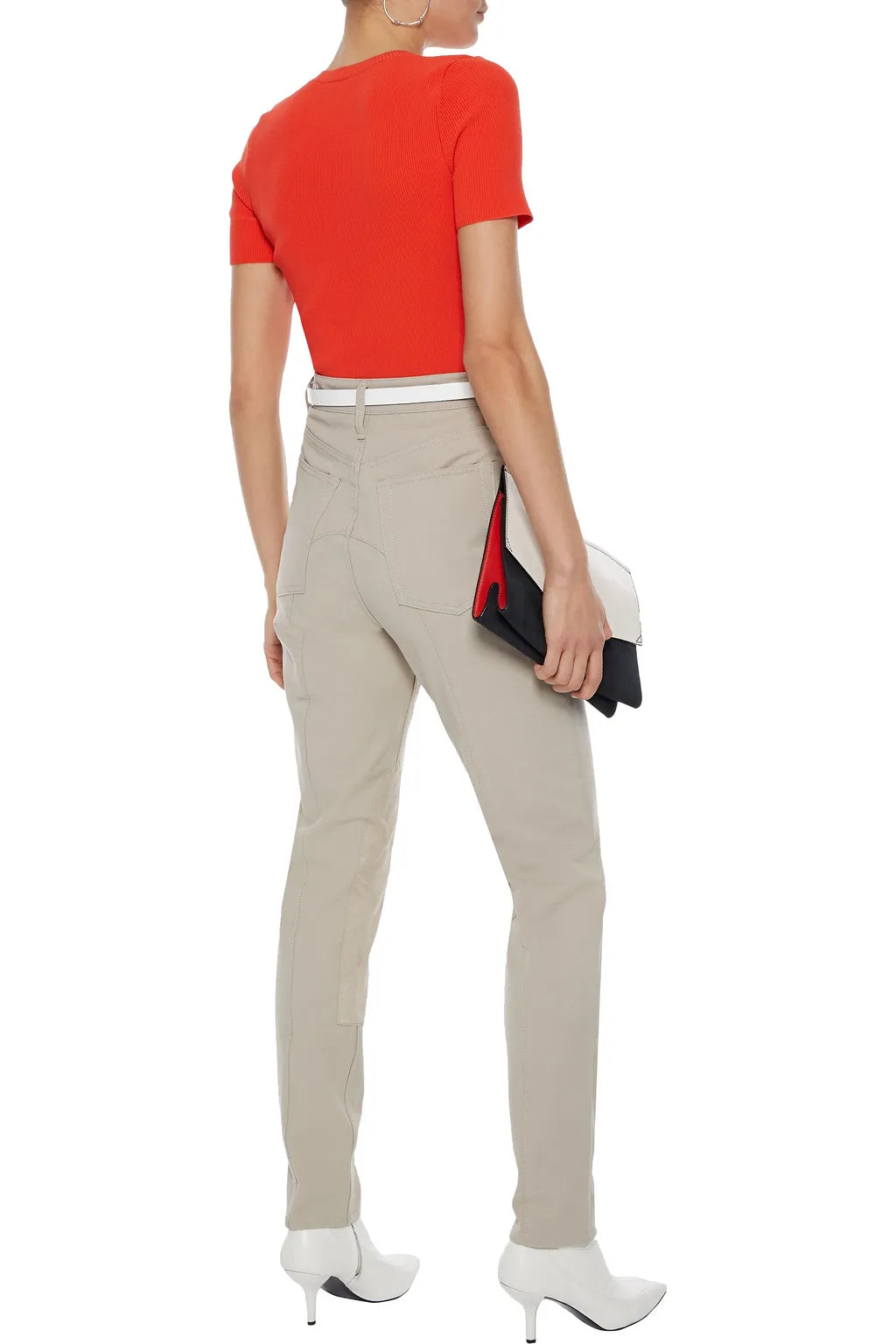 HELMUT LANG - Femme Hi Rider SUEDE / COTTON twill slim-leg pants - 28 (6 US)